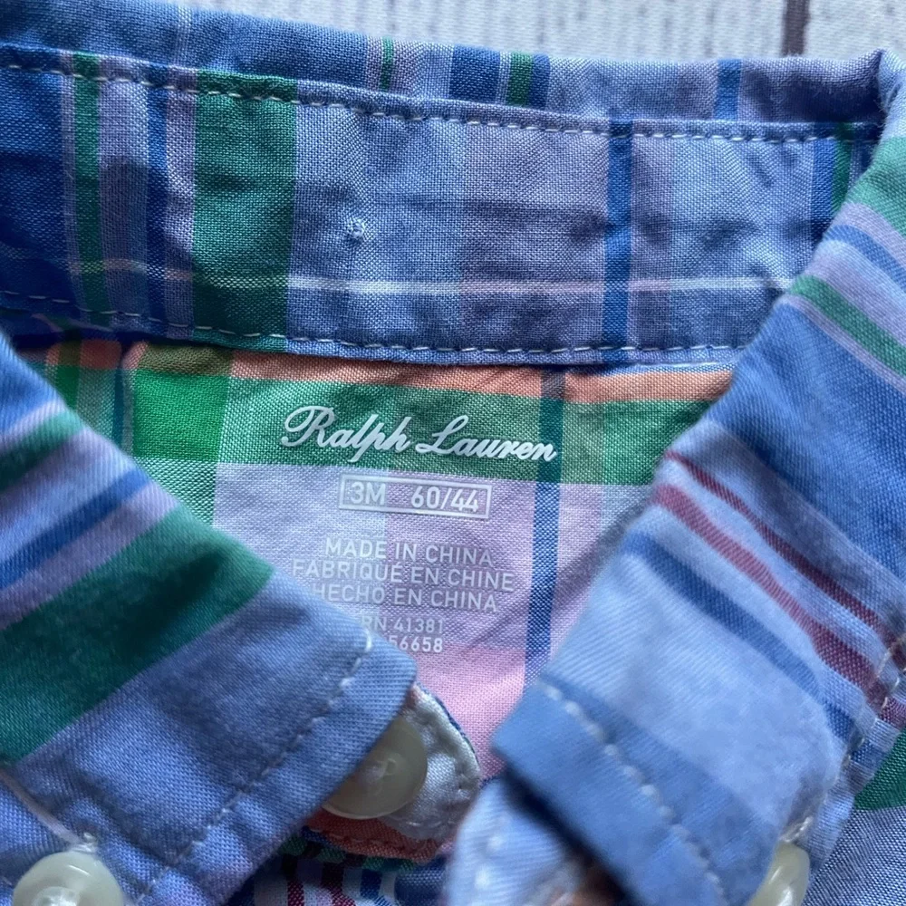Ralph Lauren Blue Plaid Button Down Romper Size 3 months